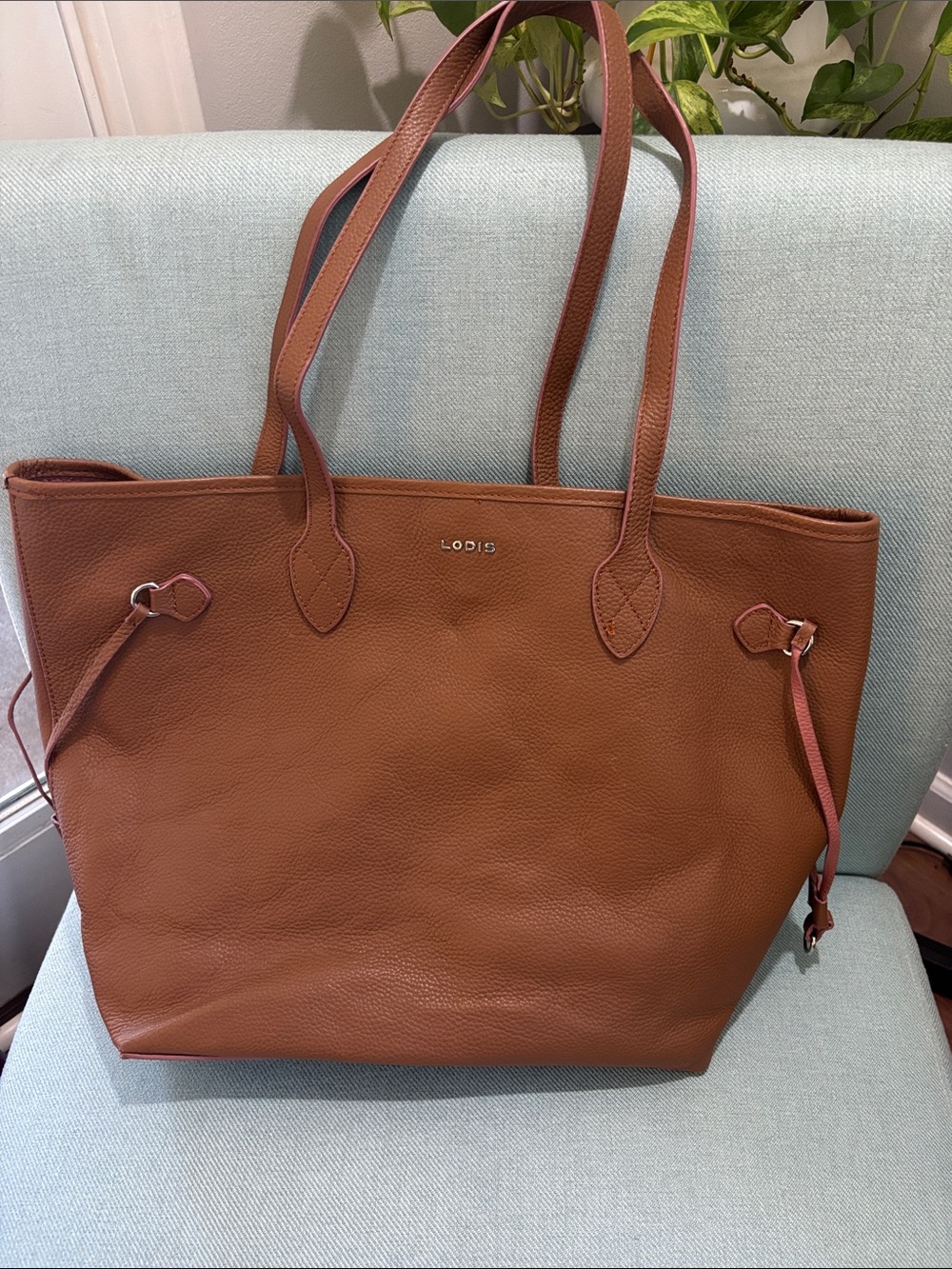 Lodis Tan Brown Pebbled Leather Tote Bag